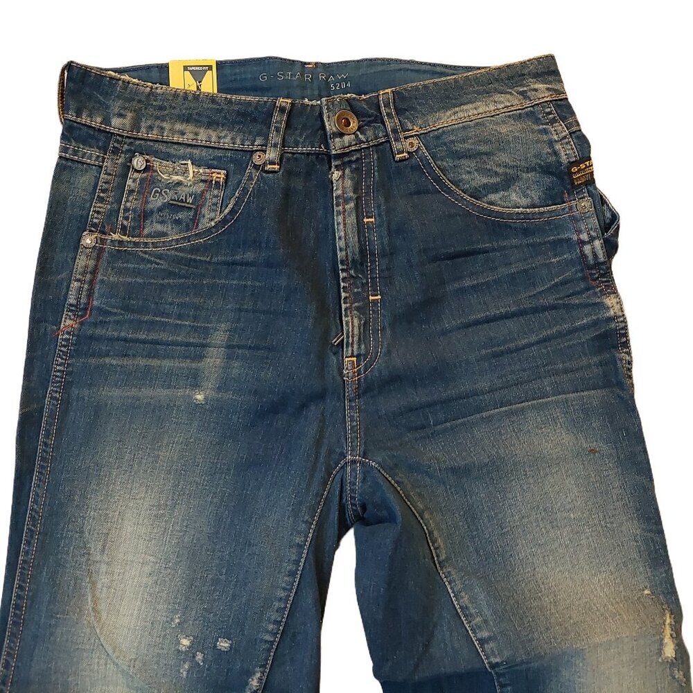G-Star Raw Sen Loose Destroyed Status Denim Medium Aged Blue Jean Shorts 26 NWT - Picture 5 of 10